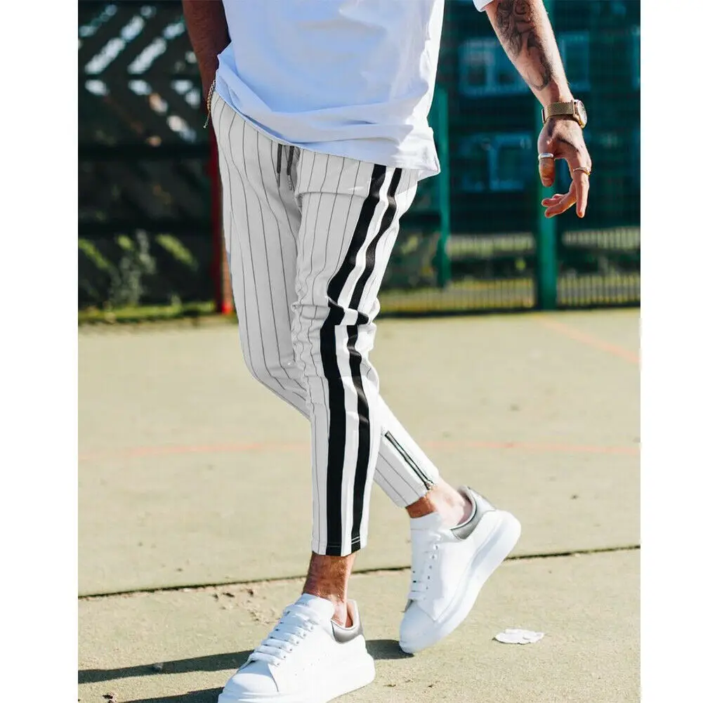 Fashion Men England Style Striped Pants Male New Long Pencil Joggers Pants Casual Trousers Drawstring Side Stripe Slacks 2019 Fashion Men England Style Striped Pants Male New Long Pencil Joggers Pants Casual Trousers Drawstring Side Stripe Slacks 2019