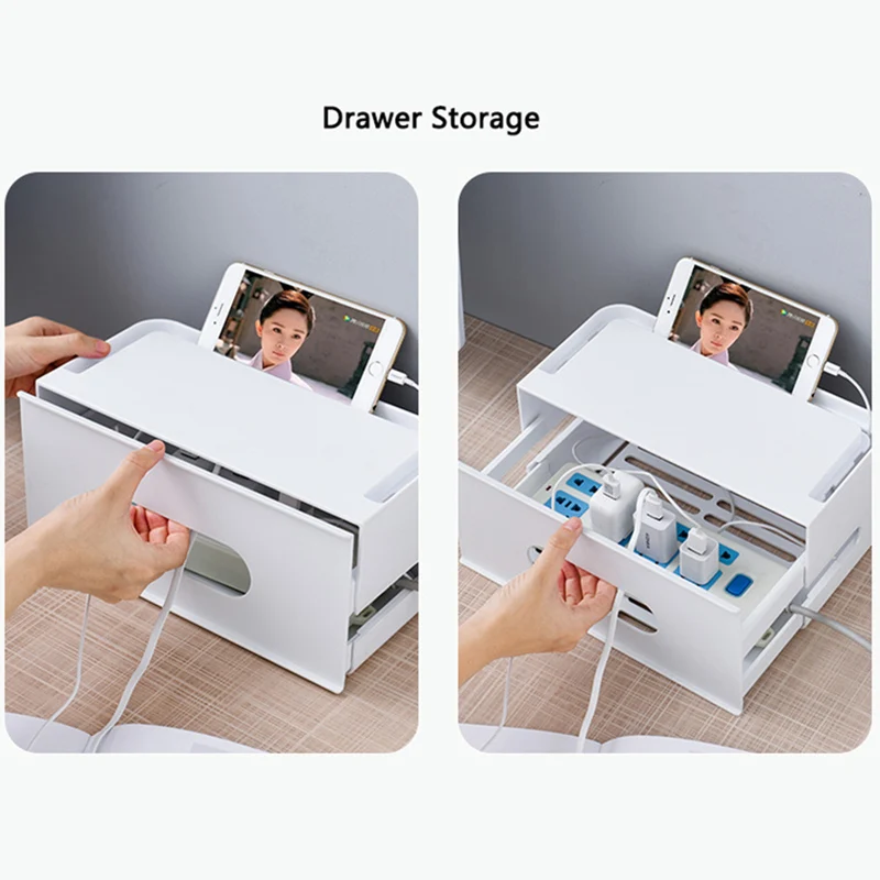 Desktop Drawer Power Cable Storage Box Plastic Storage Organizer for Patch Panel Charger Office Organizer Heat Dissipation Case