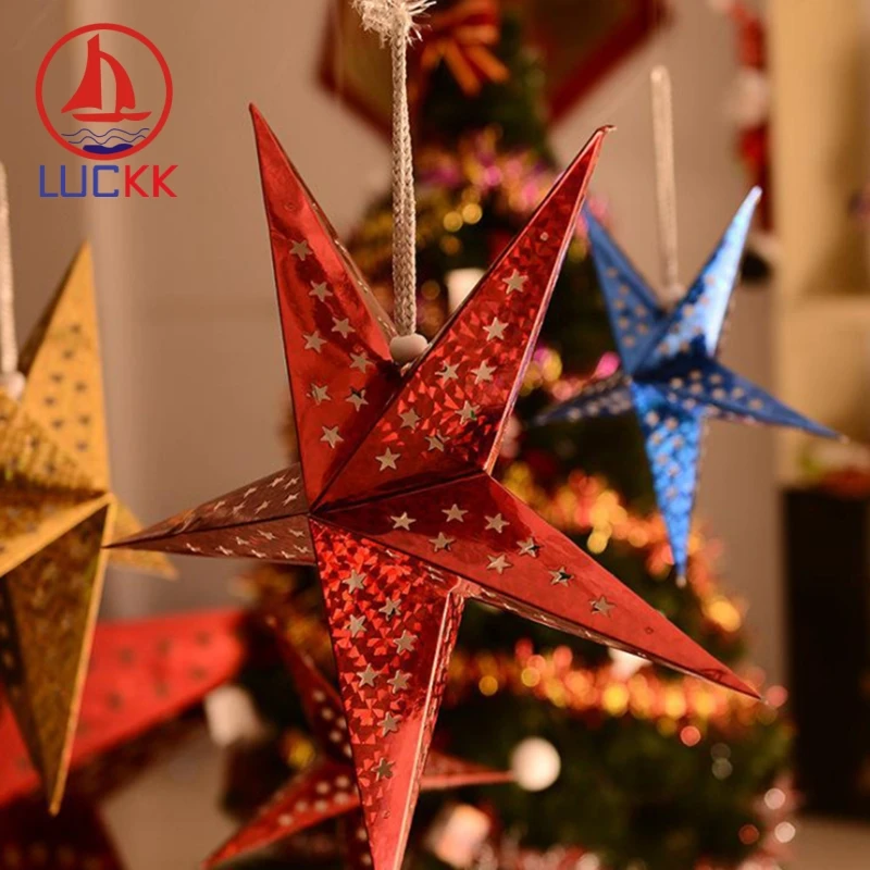 

LUCKK 3D Adjustable Shine Star Laser Multicolor Paper Pentagram Christmas Tree Wedding Brithday Party Hanging Ornament Pendant