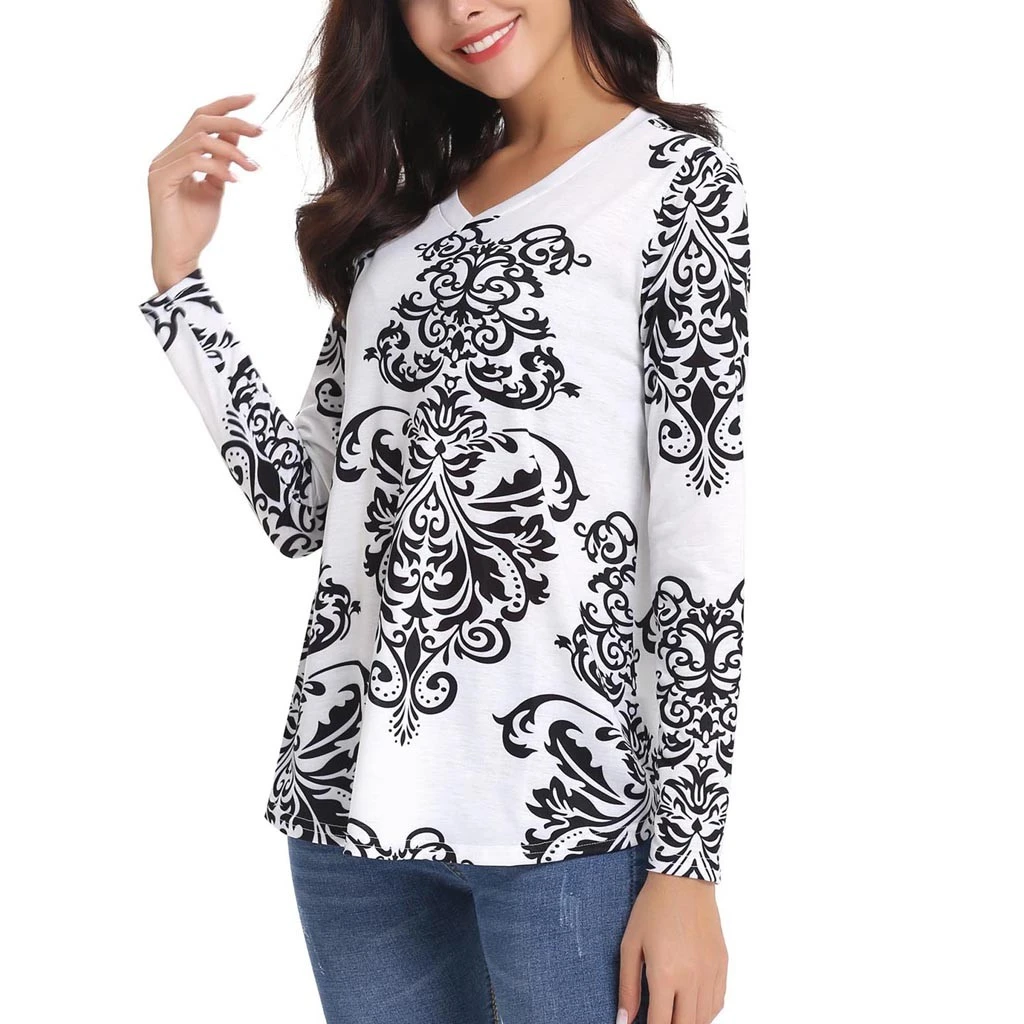 Women Elegant Office Lady Tops Blouses 2019 Autumn Turn Down Collar Long Sleeve Floral Print Office Shirts Plus Size Blouse 827
