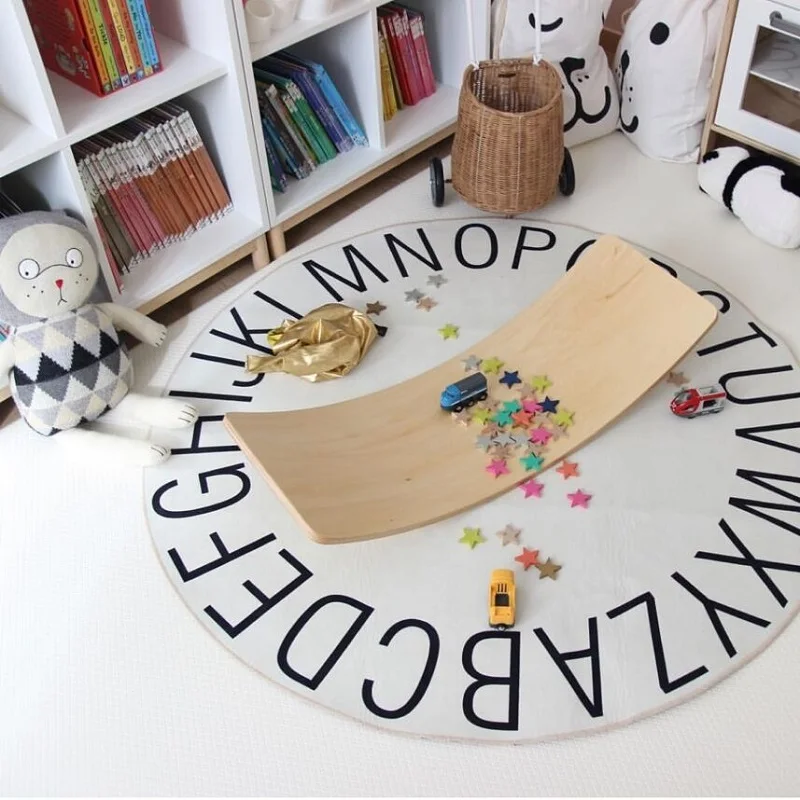 

120cm Round Carpet INS Letter Pattern Baby Crawling Carpet Kids Play Mat Anti-Slip Floor Mats Kid's Room Decor Nursery Rugs
