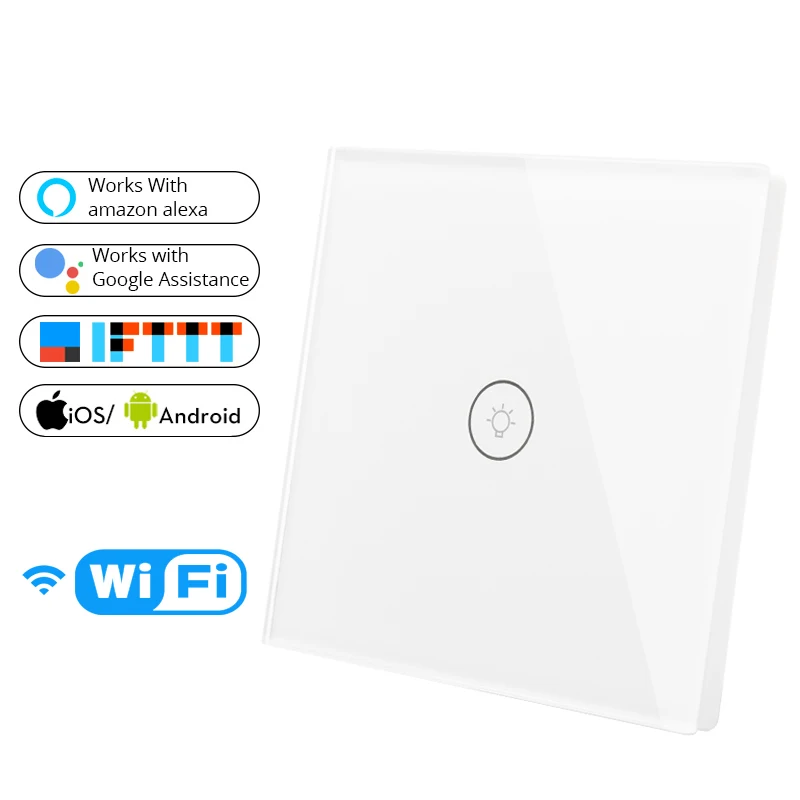 

Smart Wall Touch Switch EU Socket 1 Gang Glass Panel Wifi APP Remote Control Work with Google Home and Alexa for Smart Home