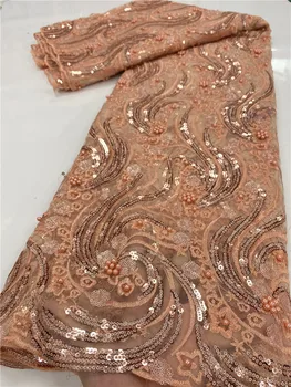 

NIAI Nigerian Lace Fabric 2020 High Quality Beads Embroidered Tulle Lace Fabric with Sequins for Women Dress XY35407B-1