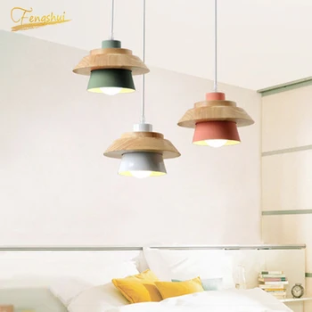 

Modern Minimalist Wood LED Pendant Lamp Lighting Nordic Wrought Iron Loft Pendant Lights Bedroom Dining Room Living Hanging Lamp