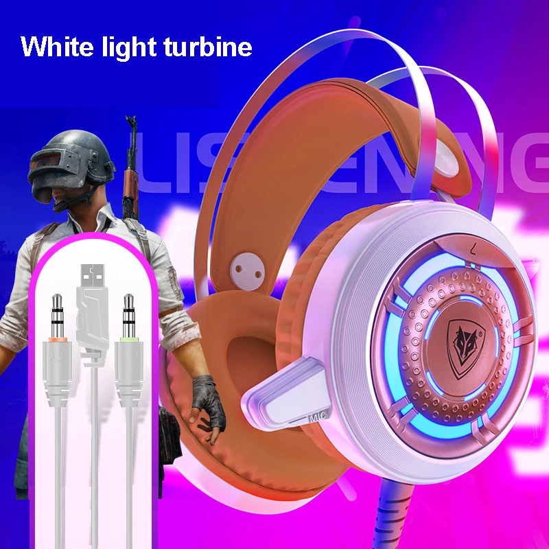Стерео 3,5 мм USB Проводные Игровые наушники Проводная игровая гарнитура с микрофоном светодиодный Голосовое управление для ноутбука компьютера геймера - Цвет: White turbine