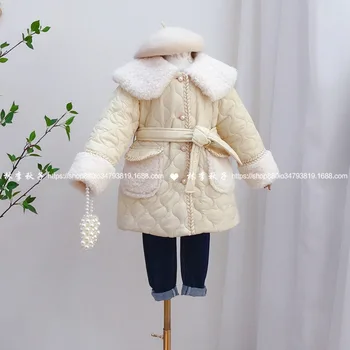 

Girls' cotton clothes 2020 winter new foreign-style baby mid-length plus velvet thickened children's cotton clothes