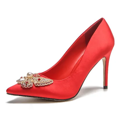 Г.,, женские летние вечерние сандалии, шлепанцы летние женские пикантные свадебные сандалии, шлепанцы туфли для торжественных мероприятий на высоком каблуке 9 см - Цвет: Красный