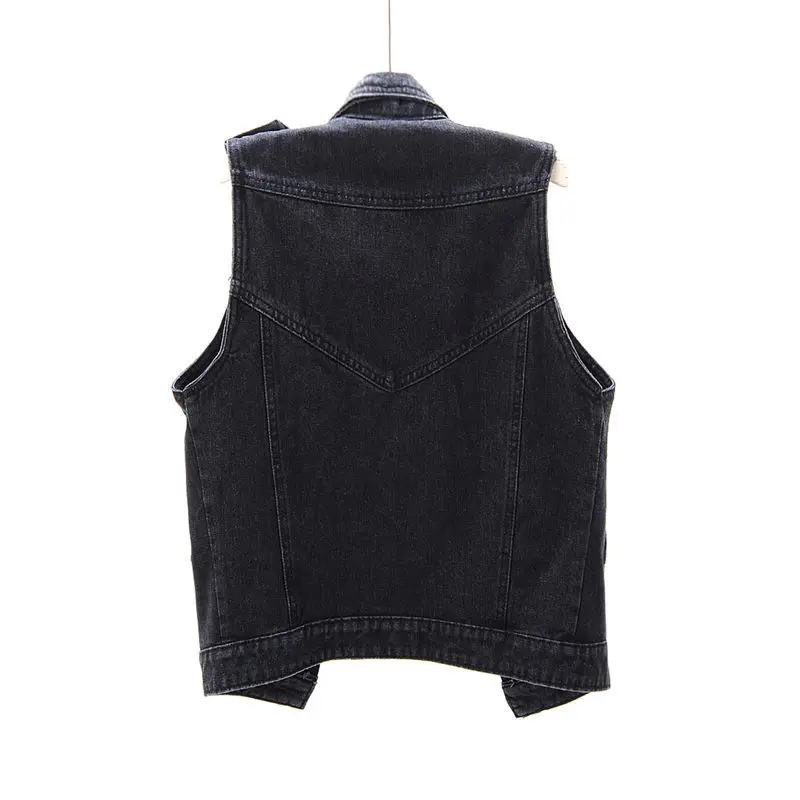 Black Denim Vest Women Short Waistcoat 