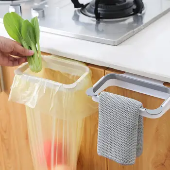 

Kitchen Cupboard Back Garbage bag Rack Hanging Garbage Bag Holder Plastic Kitchen hanging trash rack for garbage bags