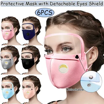 

6PCS Adult Reusable Protect Mask with Breather and Detachable Eyes Shield Mouth Face Cover mouth caps Cover Case