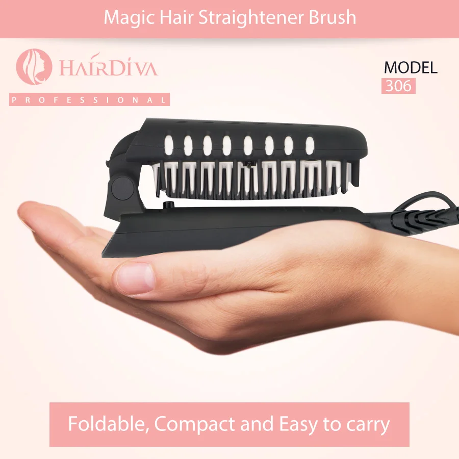 HairDiva Волшебная Складная Ионная Щетка для волос портативная электрическая расческа для выпрямления волос путешествия выпрямитель для волос анти ожоги в черном цвете