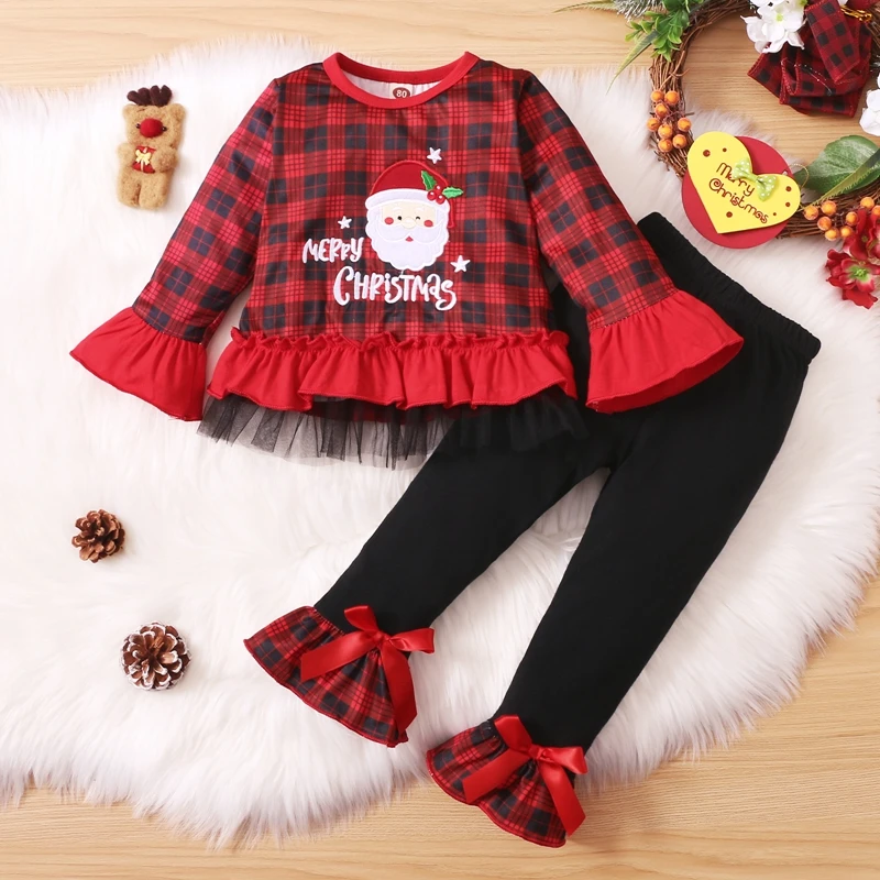 Kids Girl's Christmas Suit Red Plaid 