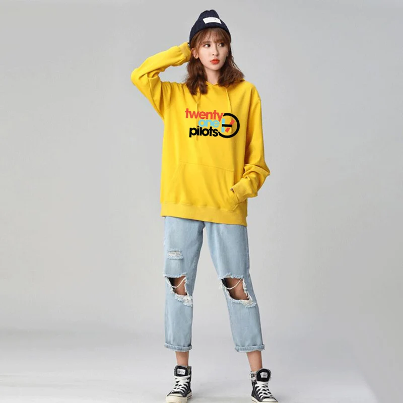 

21 pilot yellow hoodies women twenty one pilots sweatshirt hoodie letter print color autumn winter clothes harajuku hoody