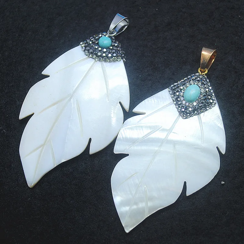 shell pendants leaf shape size 70x40mm carving mother of pearl for women making accessories hot selling | Украшения и аксессуары
