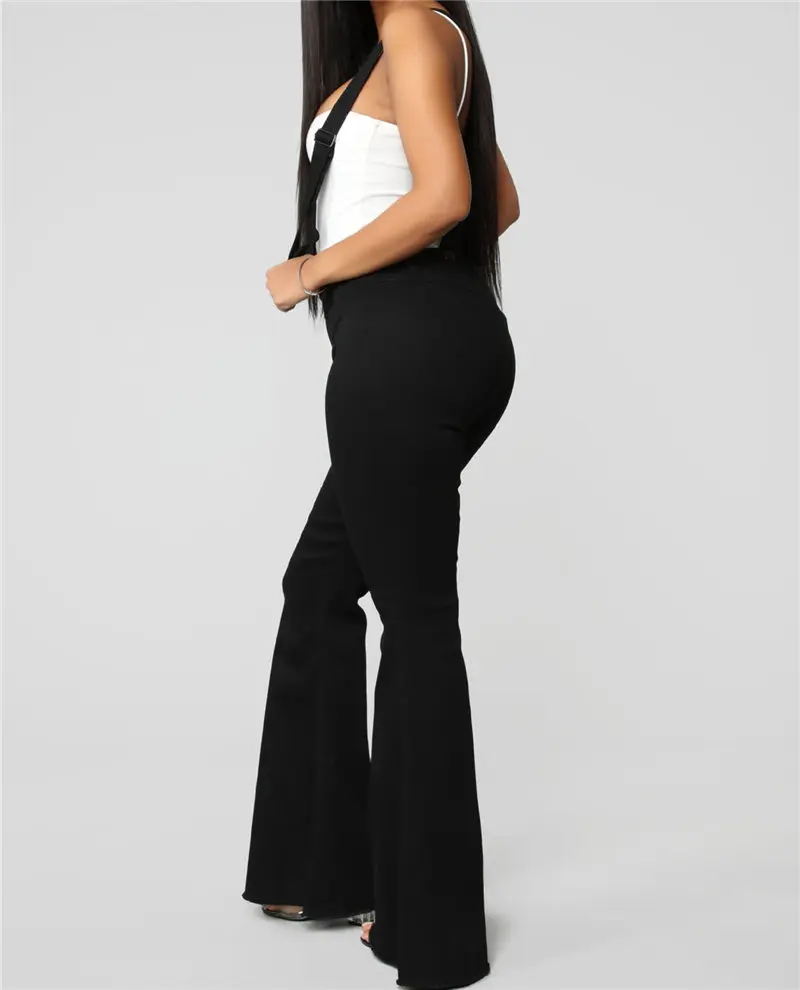 Women's Denim Bell-bottoms Solid Color with Buttons Suspender Overalls Spring Autumn High Street Sexy Jeans Flares Trousers