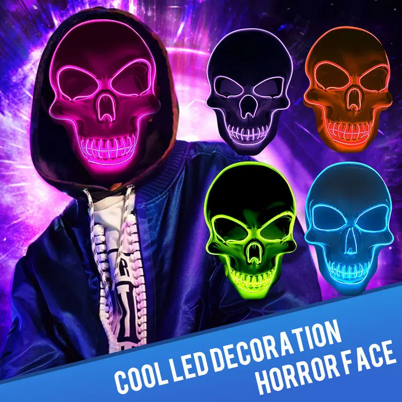 Новые Вечерние маска на Хеллоуин в виде черепа маска светодиодный маска EL-Wire страшная маска светится косплей маски для костюмов светится в темноте маскарадные маски