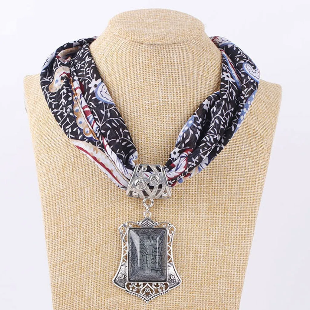 Женская лента шелковый шарф цветочный Boho пляжный женский шейный платок Кристалл Камень Повседневная обертка ожерелье шарф маленькие шейные шарфы