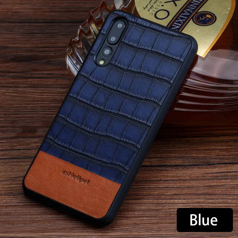 Blue Воловья кожа чехол для телефона Huawei Mate 9 10 20 Pro P10 P20 P30 lite крокодиловая текстура задняя крышка для Honor 8X9 10 чехол - Цвет: Blue