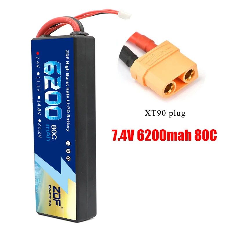 ZDF Lipo Аккумулятор 7,4 V 11,1 V 14,8 V 5200mah 6200mah Hardcase 2S 3S 4S 80C 160C 1/10 1/8 весы для Traxxas Slash 4x4 RC автомобилей лодки - Color: 2S6200mah XT90 plug