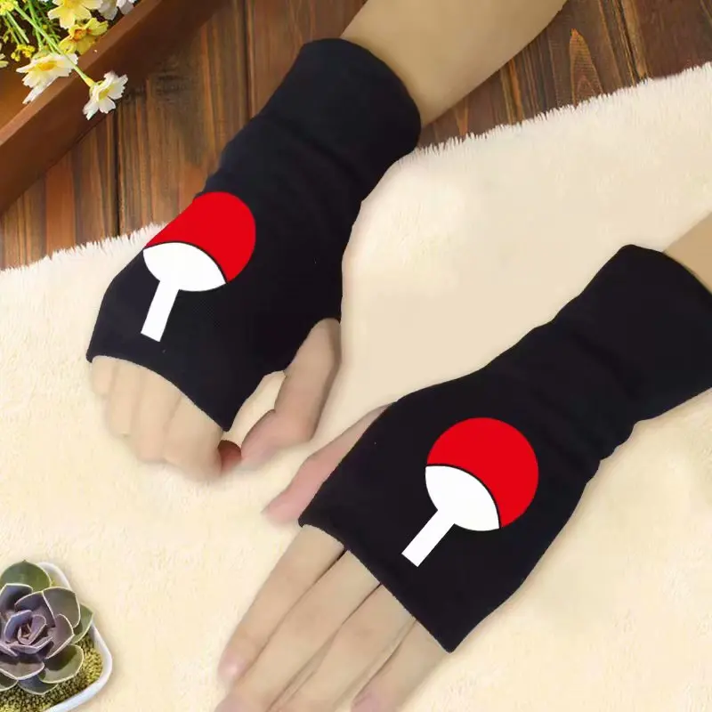 Anime Cartoon Knitted Half Finger Gloves One Piece Naruto Totoro My Hero Academia Boys Girls Winter Warm Cosplay Mittens Gifts