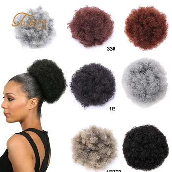 

TALANG8inch Short Afro Puff Synthetic Hair Hair Bun Curly Wig Ponytail Drawstring Short Afro Kinky Pony Tail Clip in on Syntheti