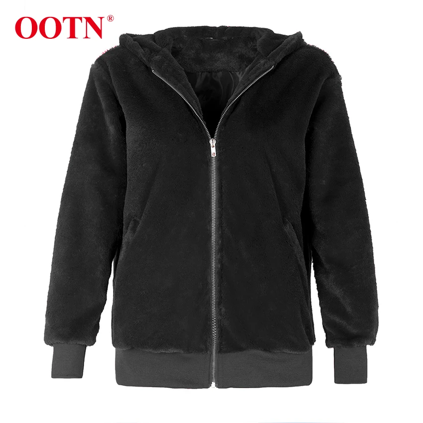 OOTN винтажное искусственное меховое Женское пальто с капюшоном, плюс размер, Женская куртка, пальто, Осень-зима, плюшевая женская теплая верхняя одежда, пальто