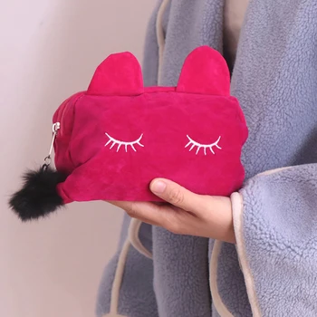 

1Pcs Kawaii Cute Cat Cartoon Makeup Case Large Capacity Plush Cosmetic Bag 3Colors