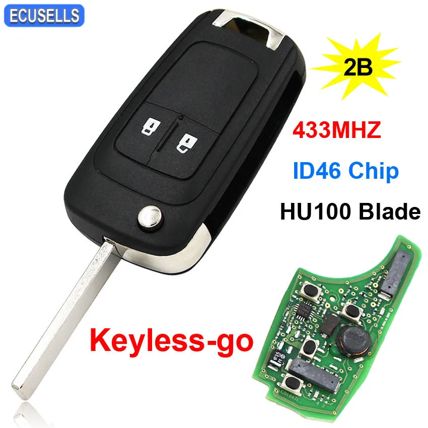 2 кнопки Keyless-go Складной флип дистанционный ключ умный Автомобильный ключ для Chevrolet 433MHz ID46 46 чип HU100 Uncut Balde(после рынка