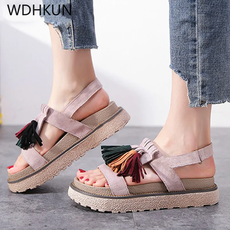 

2019 Summer Gladiator Open Toe Ankle Wrap Medium Heel Platform Sandals Slip On Flip Flops Casual Safety Women sandals