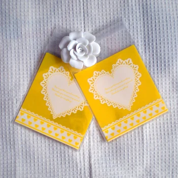 

100pcs Yellow Heart Plastic Bags Thank you Cookie Candy Bag Self-Adhesive Gift Bag Biscuit Packaging Bag Stationery Envelope