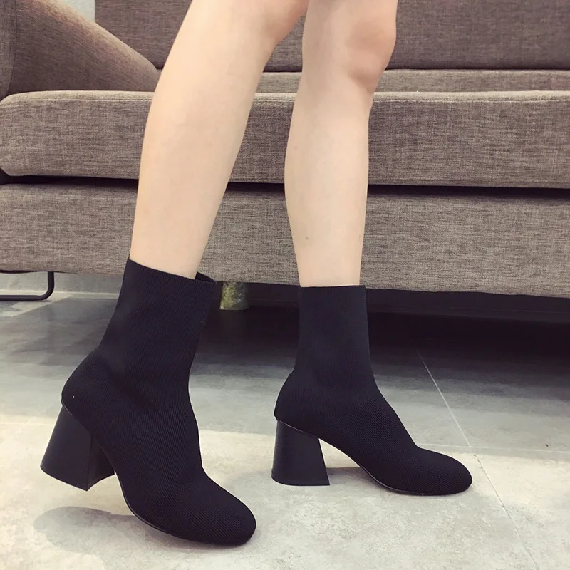 

Lace Up Boots Round Toe Booties Ladies Women's Shoes Autumn Bootee Woman 2019 Luxury Designer High Heel Rubber Ankle Winter