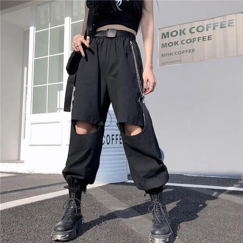 

Punk Cargo Pants Women Streetwear Oversize High Waist Pants 2022 Summer Black Casual Trousers Women Pants Plus Size