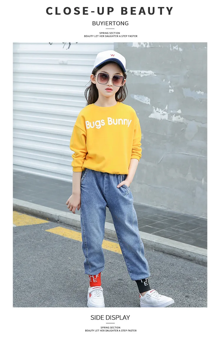 Girls Jeans for kids Pants Autumn Children Clothing fashion sport Jeans 6 8 10 12 14 years Big girl jeans teenage trousers