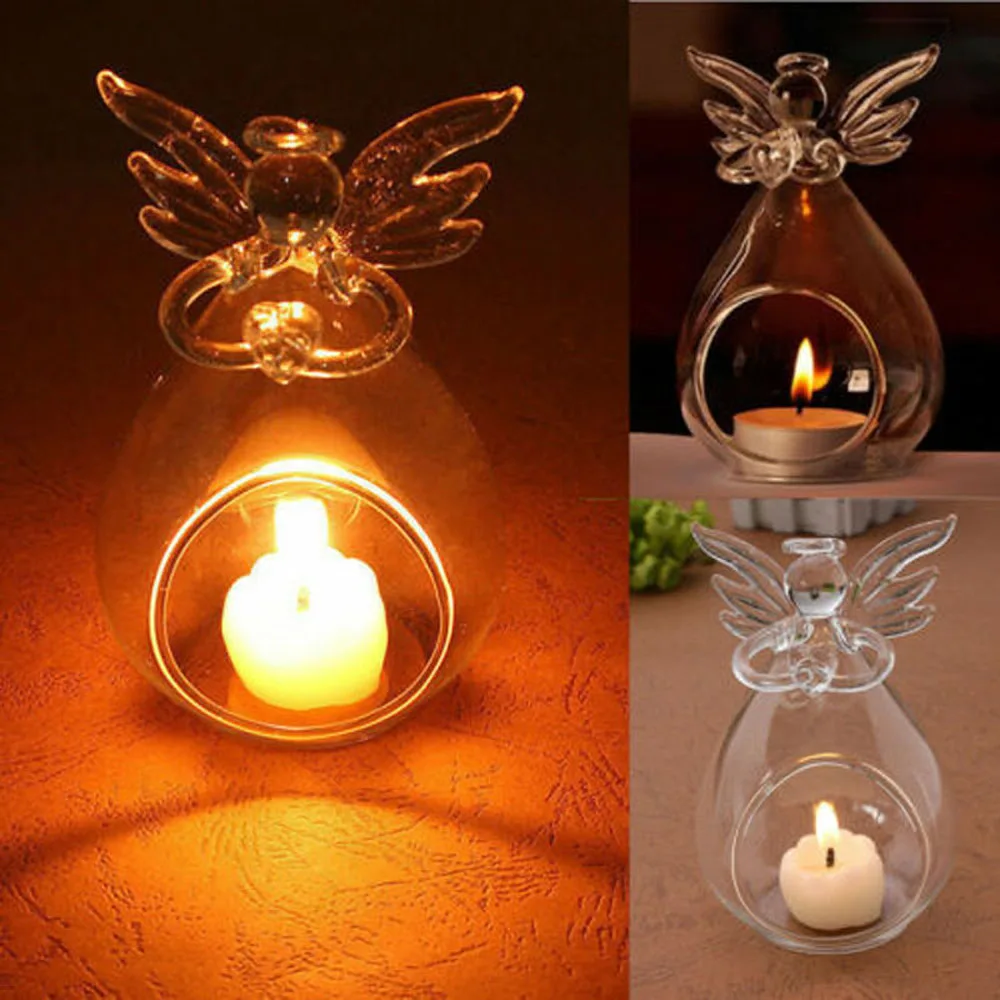 Glass candle holders unique angel shape transparent hollow for home decor