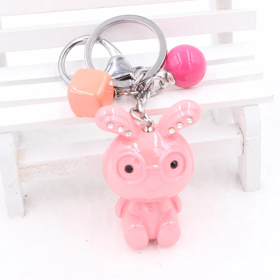 

New Big Ear with Rhinestone Bunny Keychain Handmade DIY Creative Couple Plastic Key Chain Keyholder Car Key Chains Bags Pendant