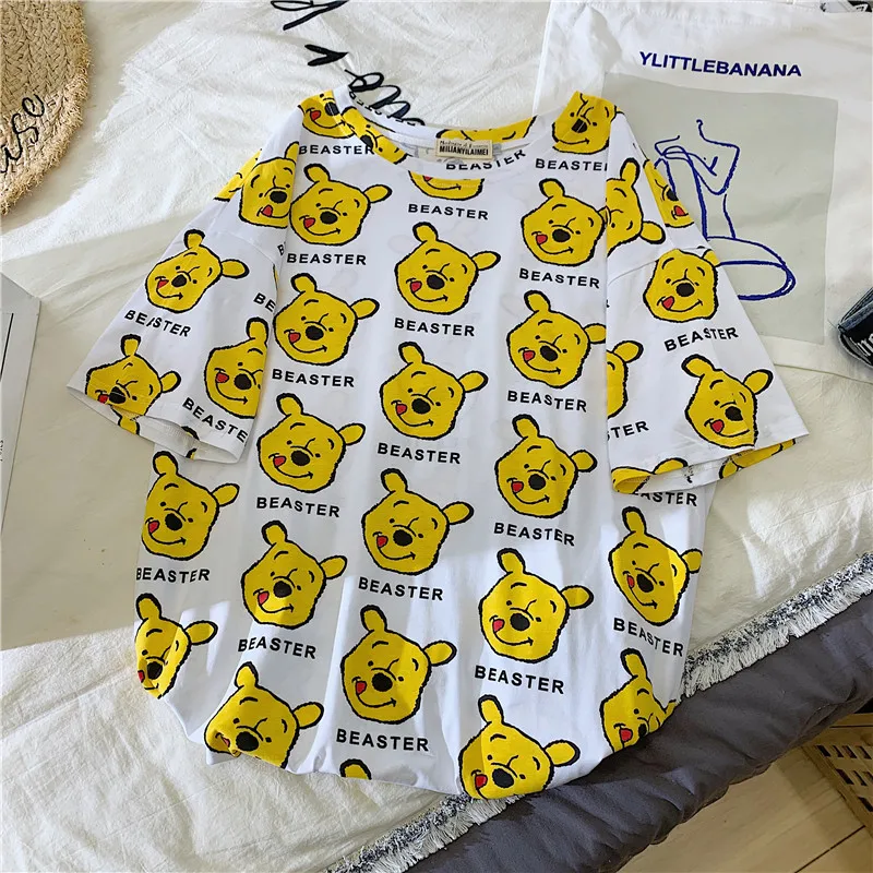Женские футболки с рисунком Винни пуха модные топы изображением и медведя летние