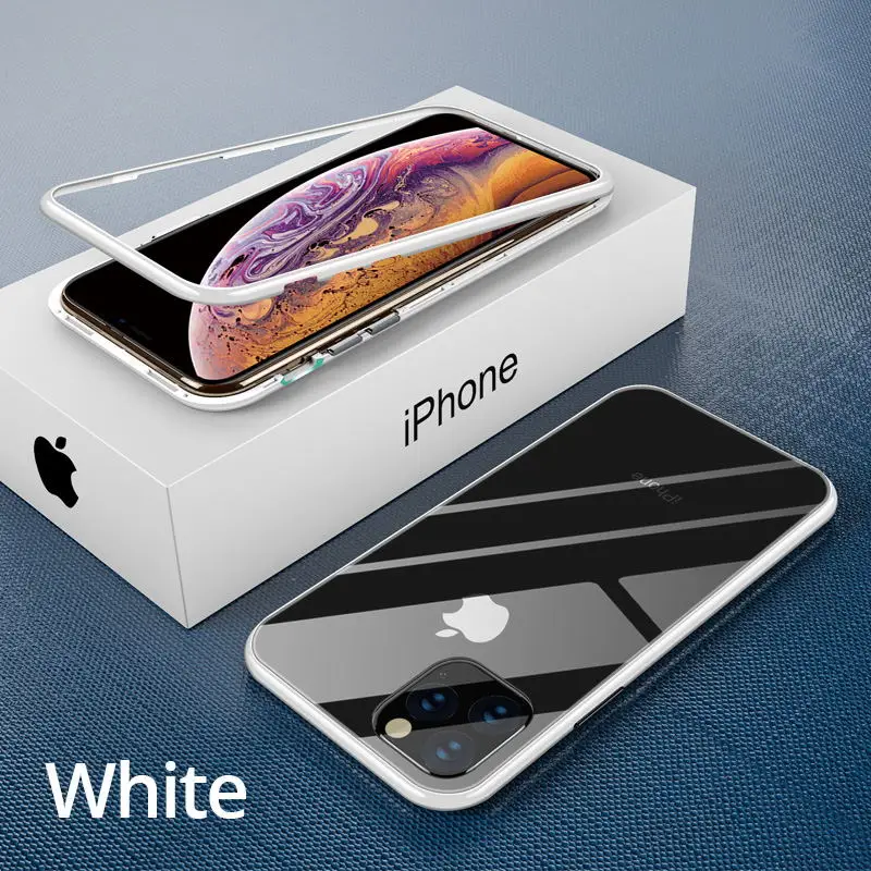 PZOZ металлический чехол с магнитной адсорбцией для iphone 11 pro max Все включено, чехол для телефона, чехол для iphone 11 противоударный чехол для мобильного телефона - Цвет: White