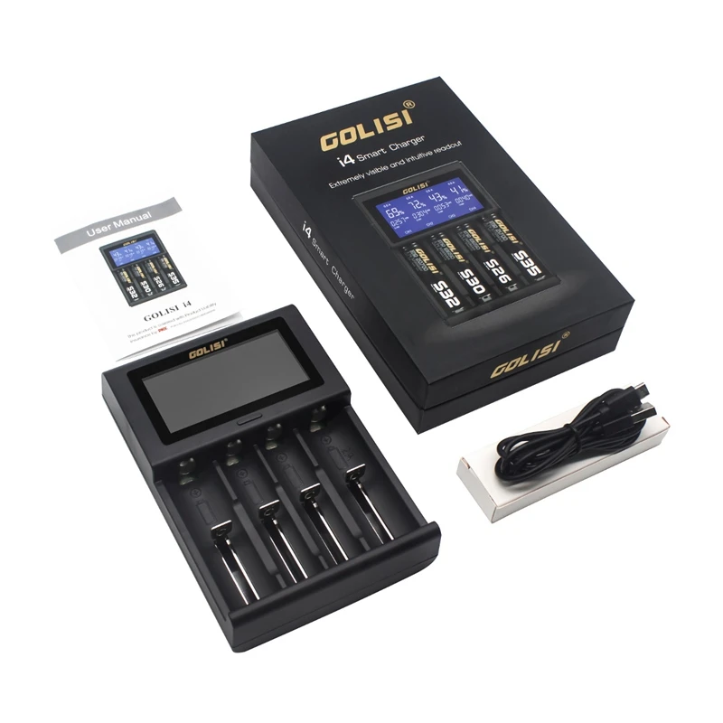 GOLISI i4 Smart Charger 18650 26650 20700 Аккумулятор ЖК дисплей USB 4 слота Зарядка AA AAA