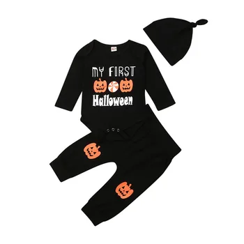 

Brand New Baby Halloween Clothes Suits Causal Baby Girls Boys Clothing Sets Letter Print Rompers Sports Pants Children Suits Set