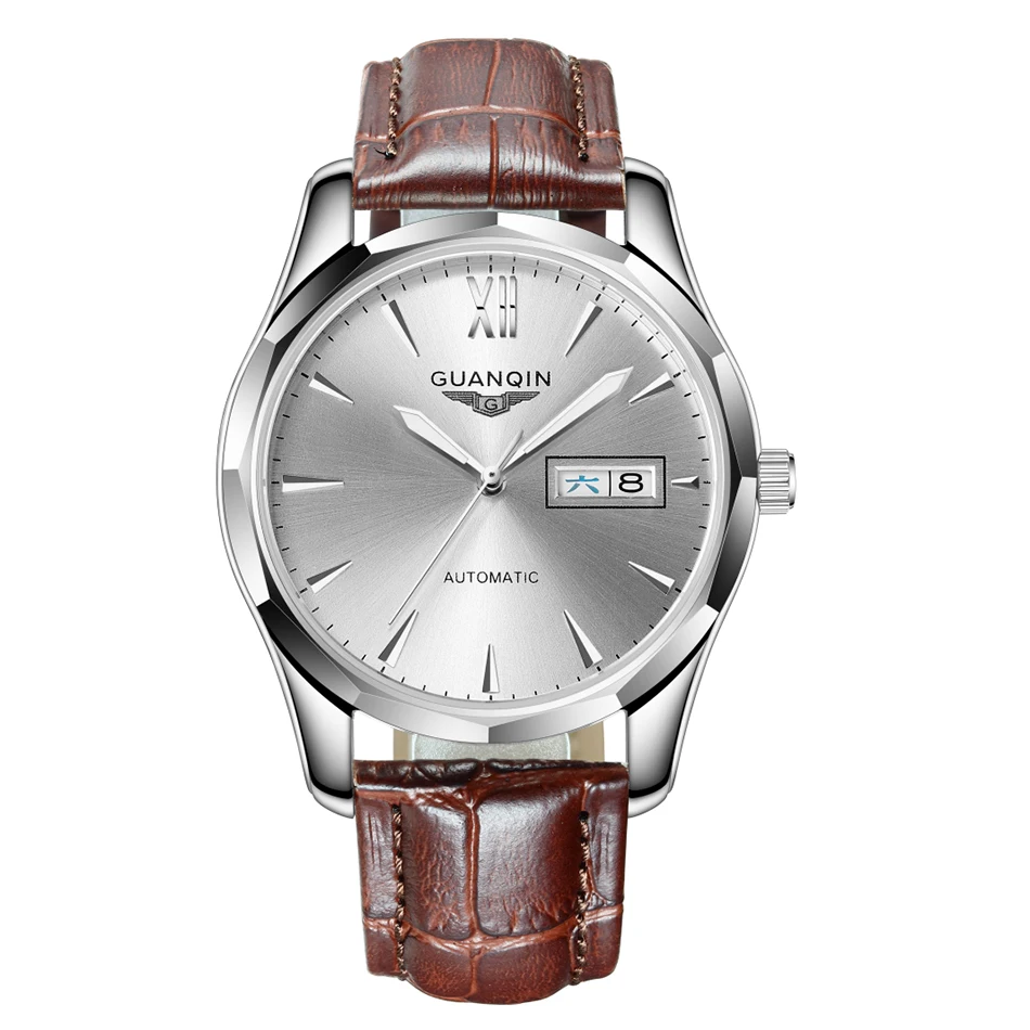 

GUANQIN Automatic Mechanical Men Watch Tungsten Steel Leather Strap Luminous Watches Date Calendar Japanese Movement Watch Men