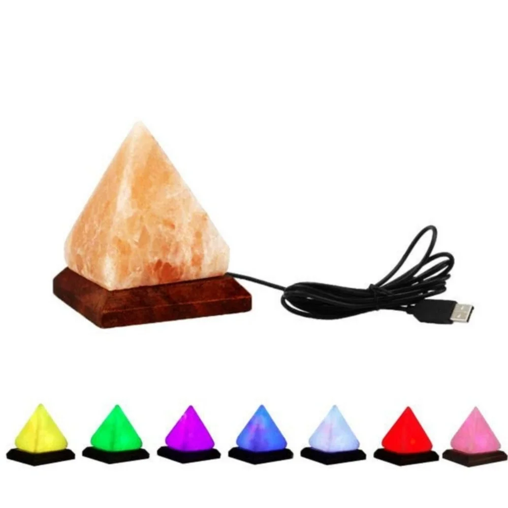 USB Himalayan Salt Lamp Pyramid Triangle Shape Hand Crystal Rock Colorfull Light 