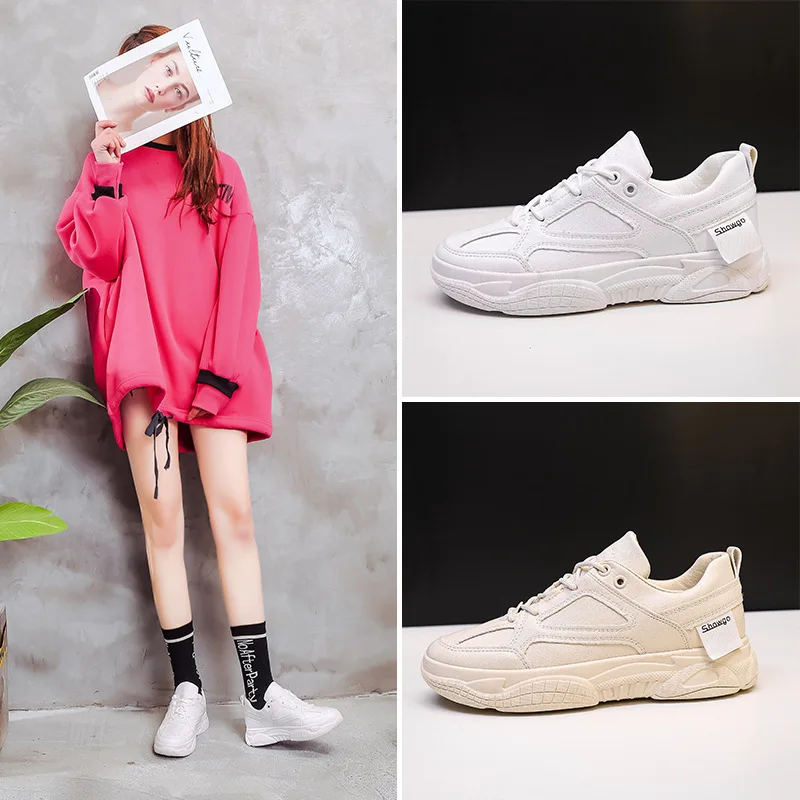 

Mu zi yi K99-1-Style Single Shoes Versatile Women's Athletic Shoes Lace-up Low-Cut INS Wind Dad Shoes White Shoes
