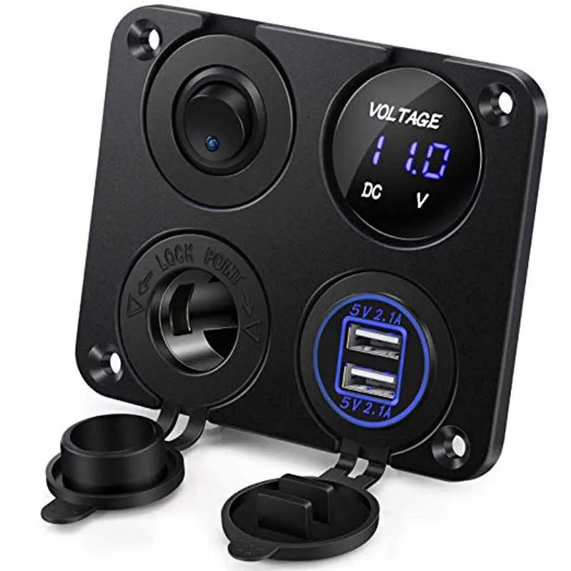 

Kohree 12V Marine Car Charger Socket Panel Dual USB Power Outlet Socket 4 in 1 Waterproof Cell Phone Rocker Switch Panel