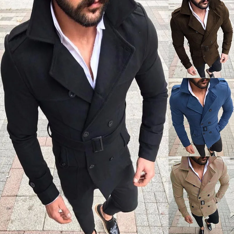Мужская верхняя одежда, двубортная Длинная зимняя куртка с отворотом, ветровка, новая модная куртка, длинное повседневное пальто, 6 цветов