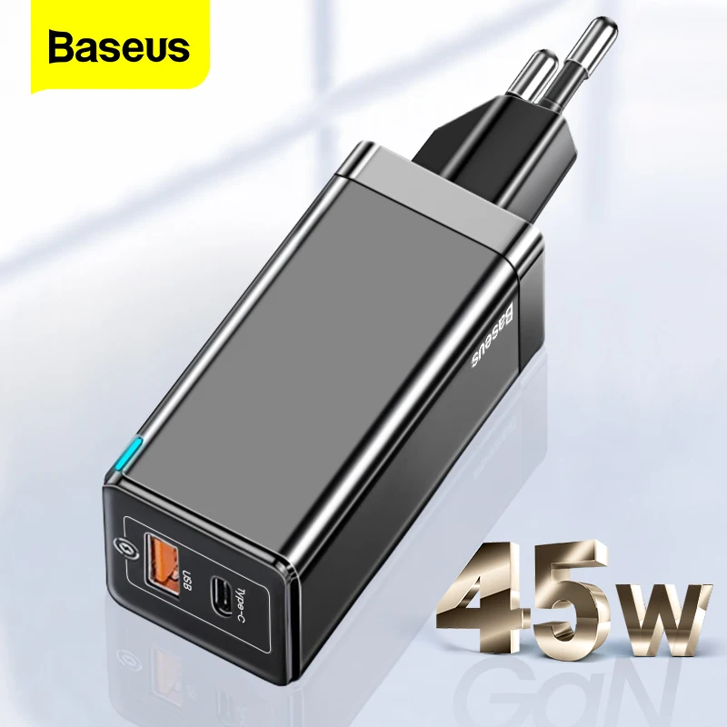 Baseus GaN 45W PD USB Charger Quick Charge 4.0 QC 3.0 SCP USB Type C Charger Fast Charging For Samsung Xiaomi iPhone Macbook Air
