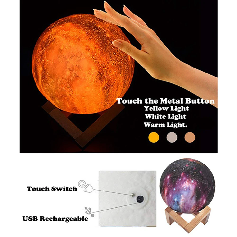 Galaxy Moon Lamp LED 3D Print Star Light 16 Colors Change RemoteTouch Creative Gift USB Moon Night Light Galaxy Lamp Home Decor (6)