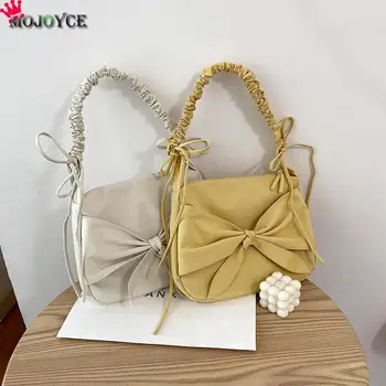 

Popular Simple Female Daily Bag Women Pleated Totes Shoulder Bag Lady Nylon Handbag Bow Elegant Crossbody Pouch