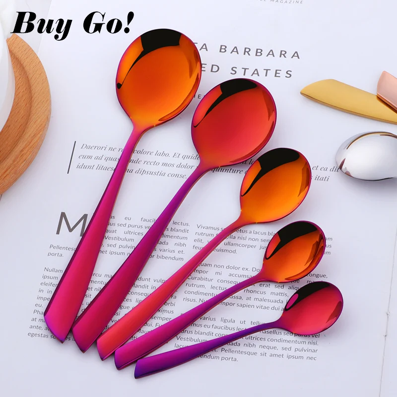 

5PCS/SET Round Head Spoons With Creative Handle Colorful Stainless Steel Spoon Coffee Drinking Tools Kitchen Gadget Teaspoon
