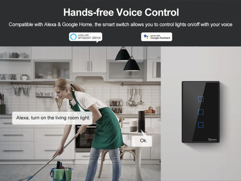 SONOFF WiFi Smart Switches Smart Home with Alexa Google Home Remote Control Smart Panel Automation Modules EU/UK/US 1/2/3 Gangs