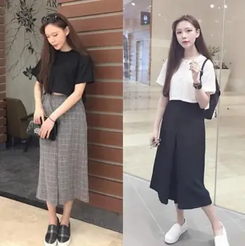 

Cheap wholesale Summer hot selling women's all-match fashion plaid loose wide leg pants culottes female sexy casual Capris